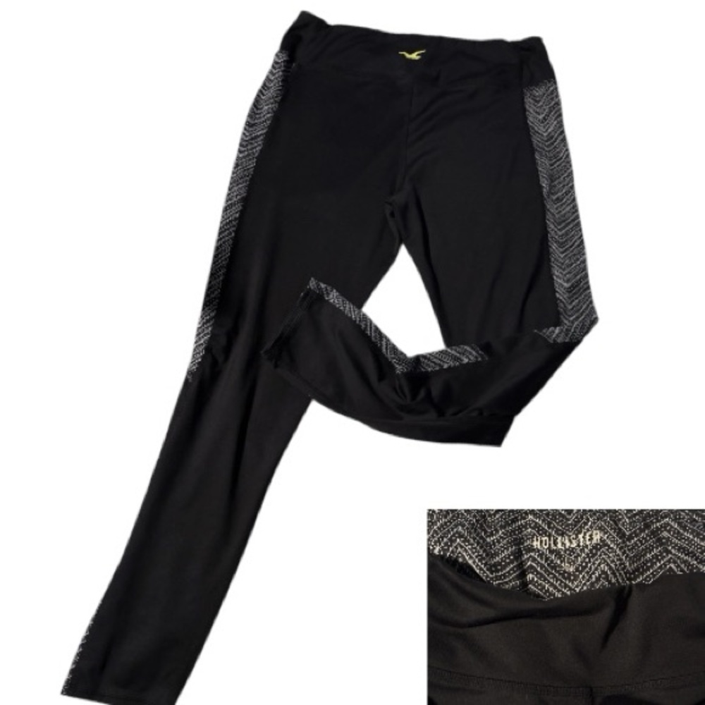 Hollister Black Leggings with Geometric Stripes